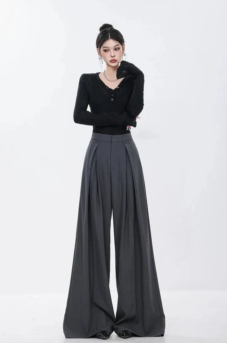 High Waist Wide Leg Multi-Pleated Trousers