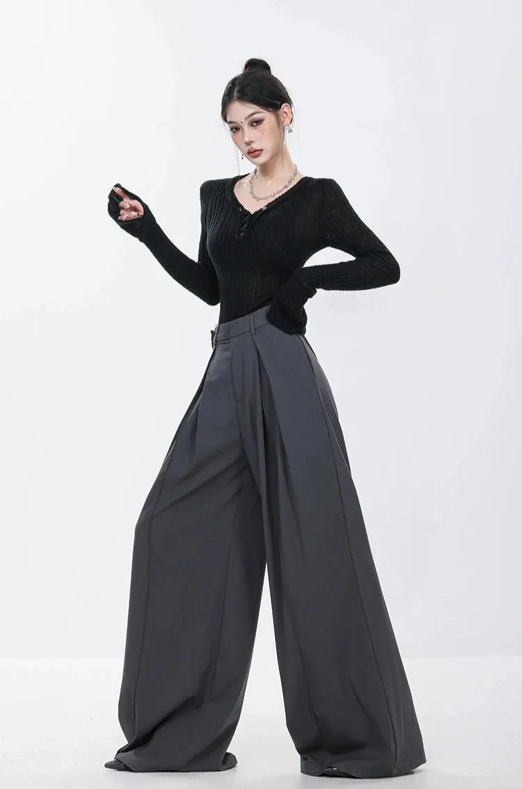 High Waist Wide Leg Multi-Pleated Trousers