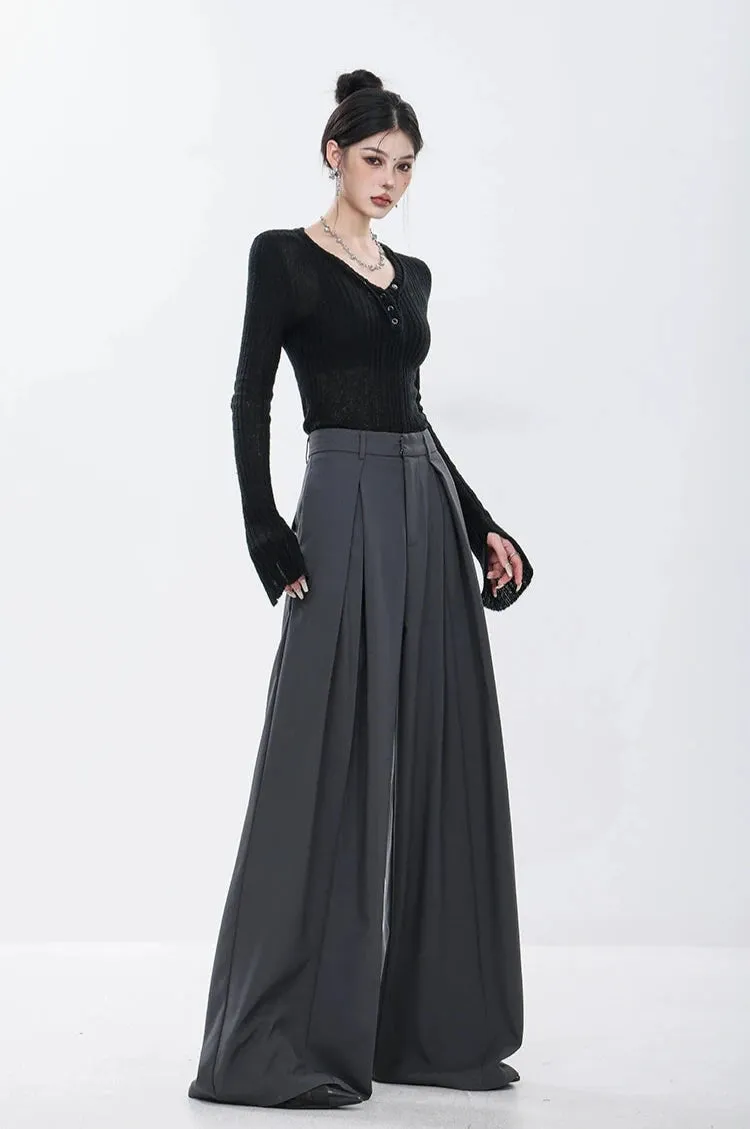 High Waist Wide Leg Multi-Pleated Trousers