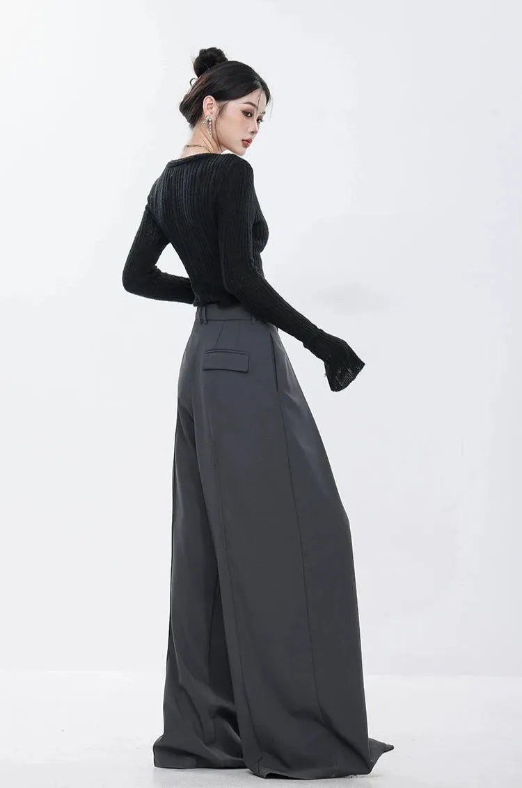 High Waist Wide Leg Multi-Pleated Trousers
