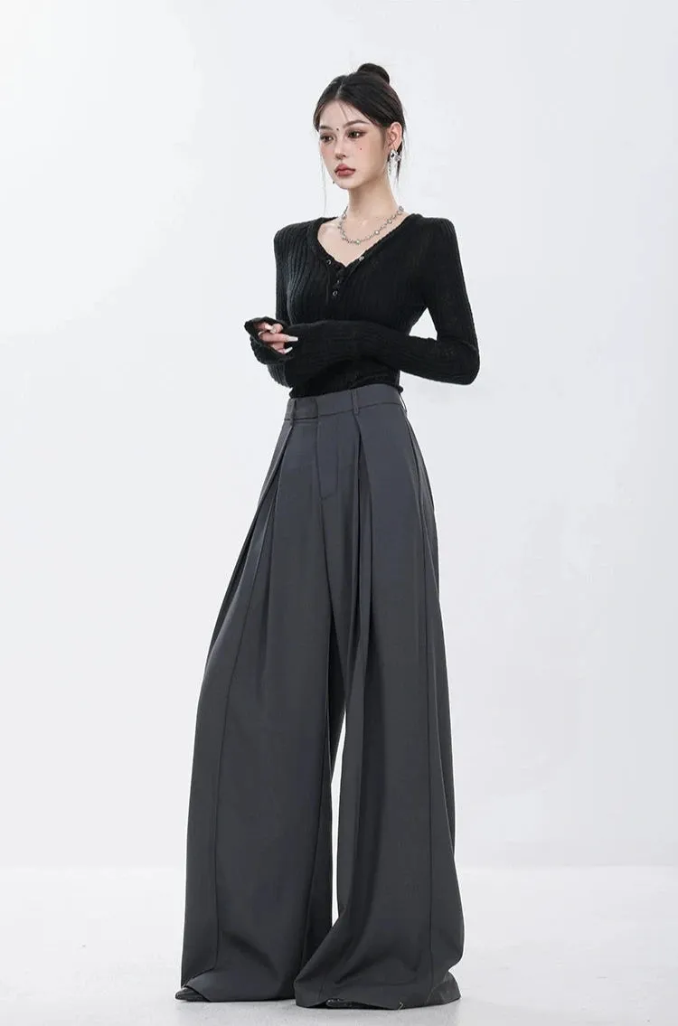 High Waist Wide Leg Multi-Pleated Trousers