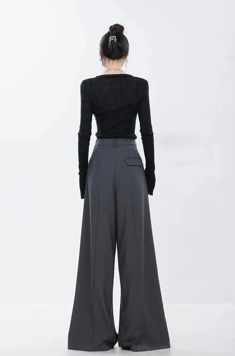 High Waist Wide Leg Multi-Pleated Trousers