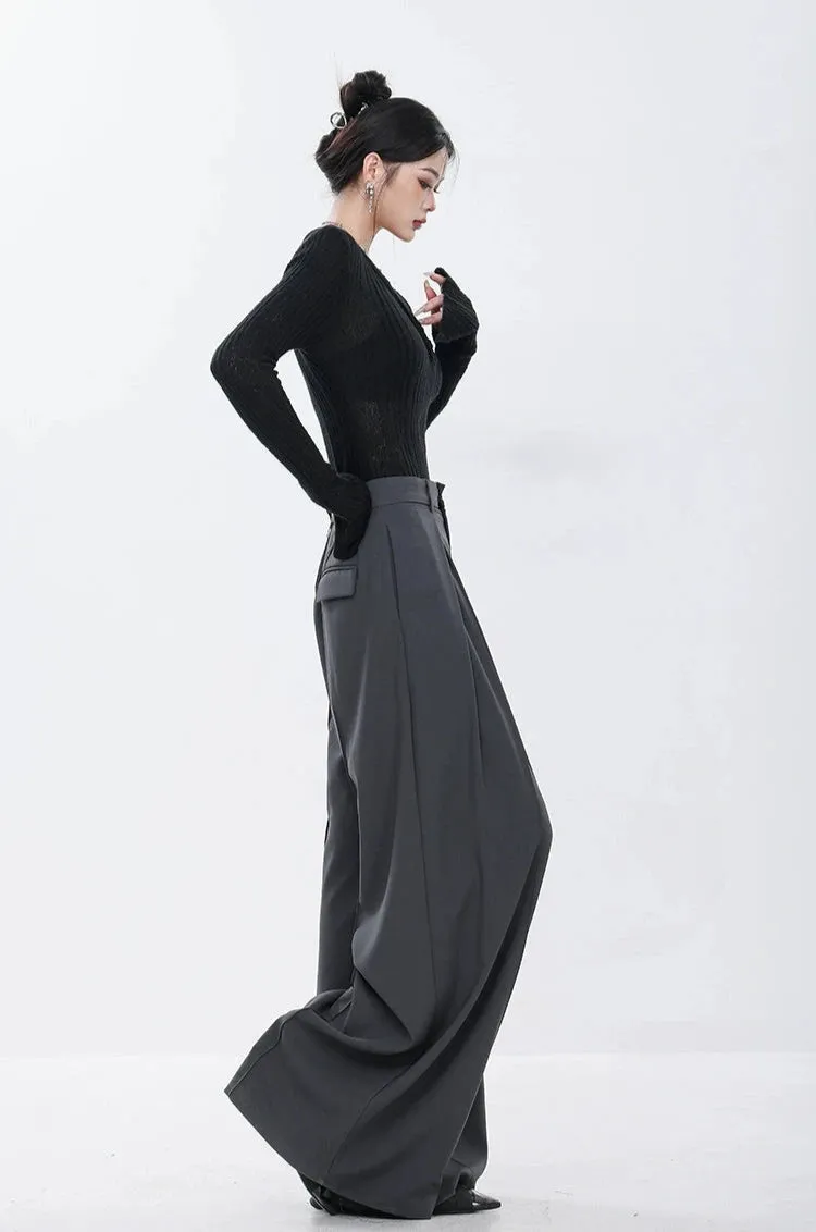 High Waist Wide Leg Multi-Pleated Trousers