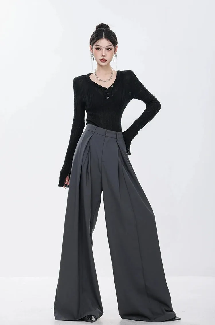 High Waist Wide Leg Multi-Pleated Trousers