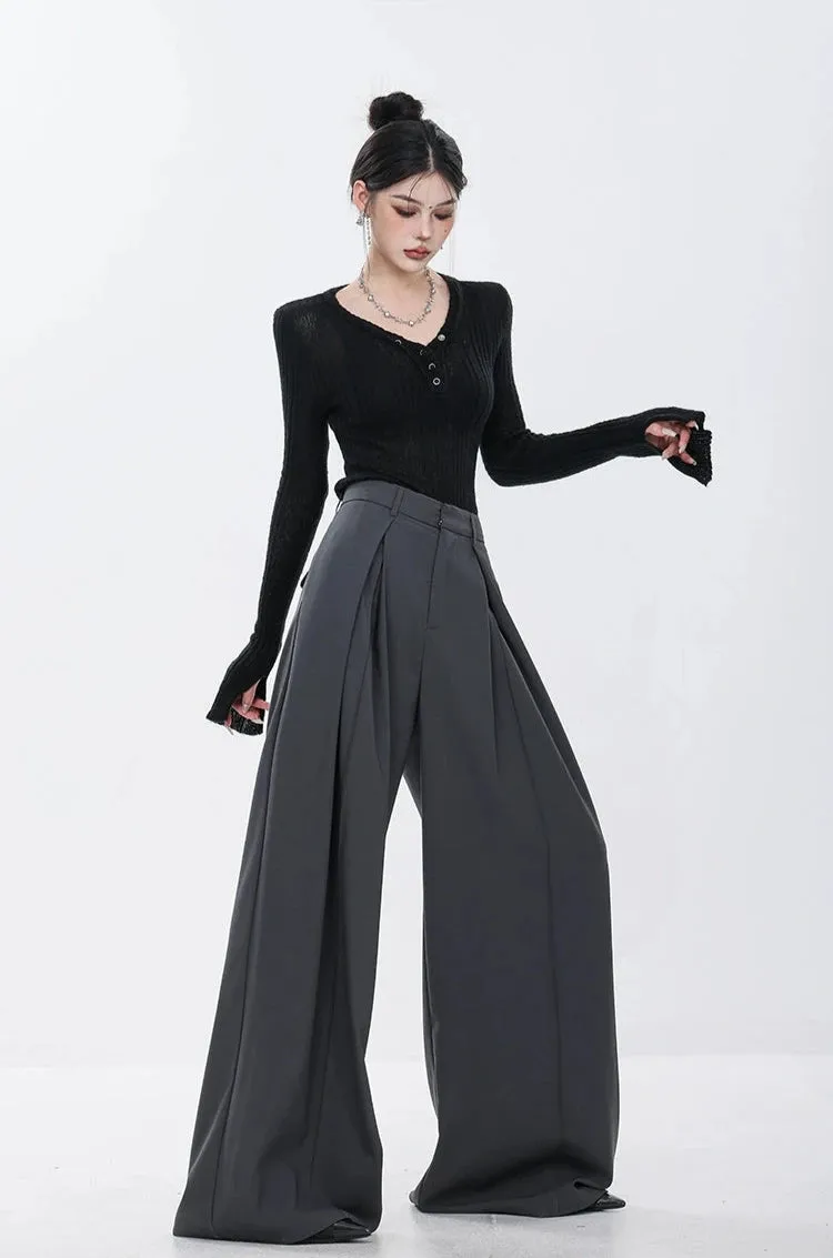 High Waist Wide Leg Multi-Pleated Trousers