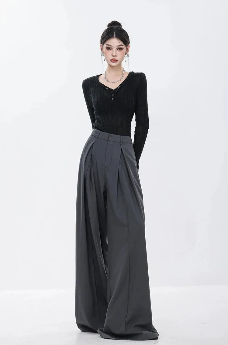 High Waist Wide Leg Multi-Pleated Trousers