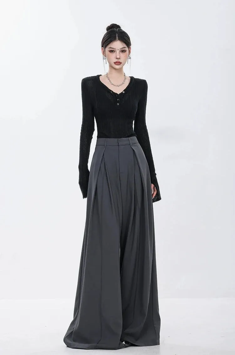 High Waist Wide Leg Multi-Pleated Trousers