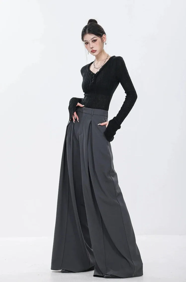 High Waist Wide Leg Multi-Pleated Trousers