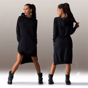 Irregular Hooded Long Sleeve Dress Sweatshirt