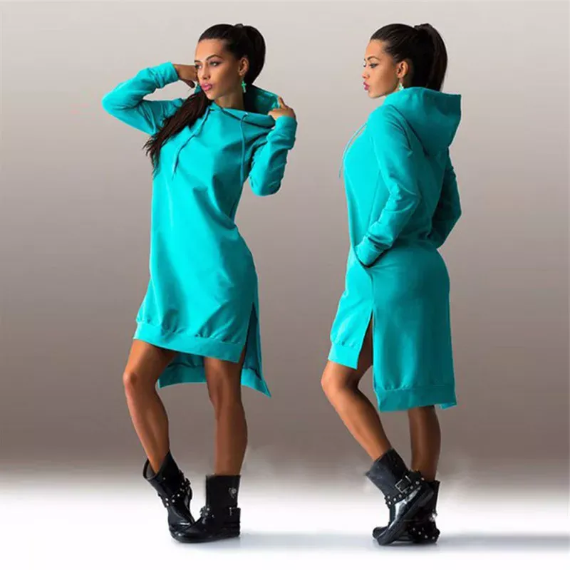 Irregular Hooded Long Sleeve Dress Sweatshirt