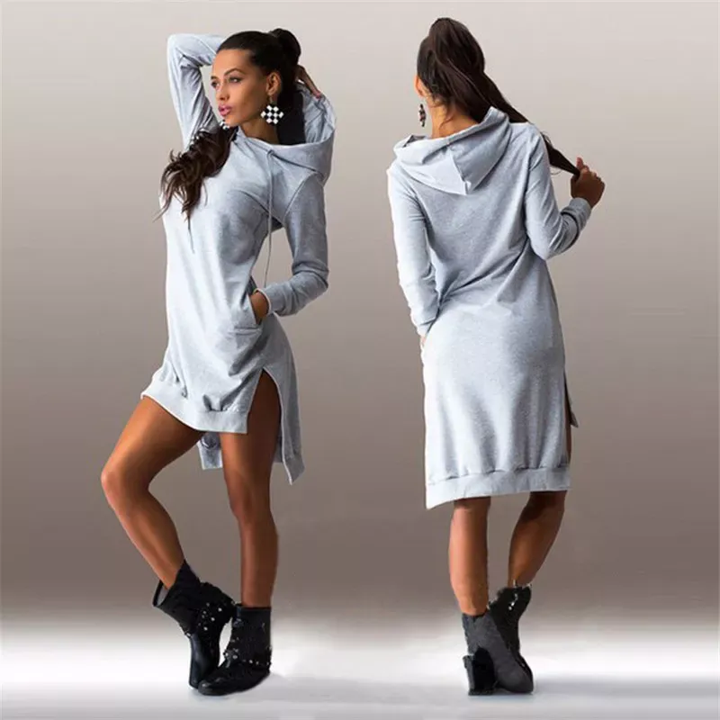Irregular Hooded Long Sleeve Dress Sweatshirt
