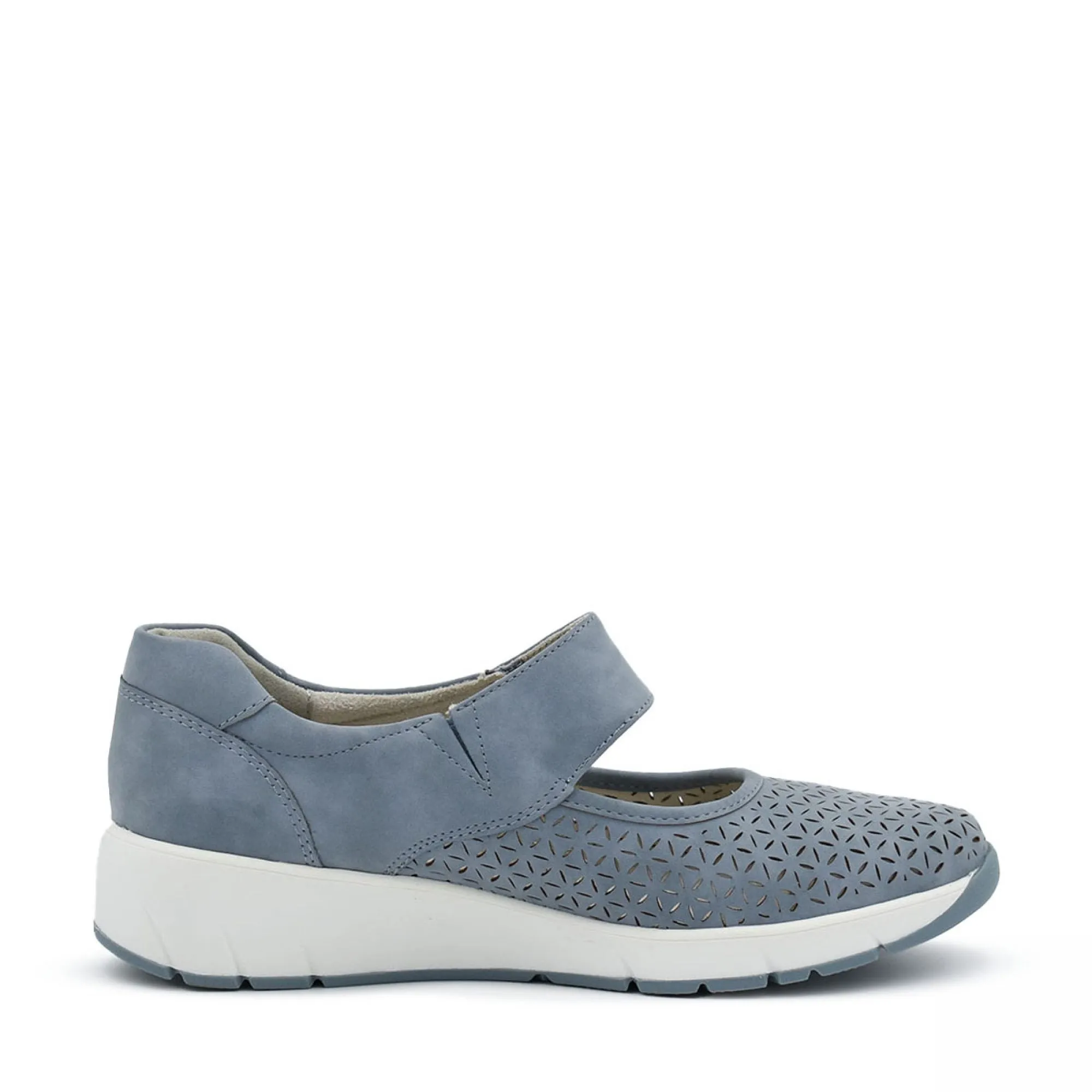 Jana 24664-42 Touch fastening Bar Shoe With Wedge Heel DENIM