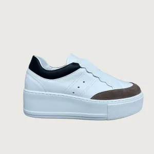 Jane Galland Off White Flatform Scalloped Laceless Trainers
