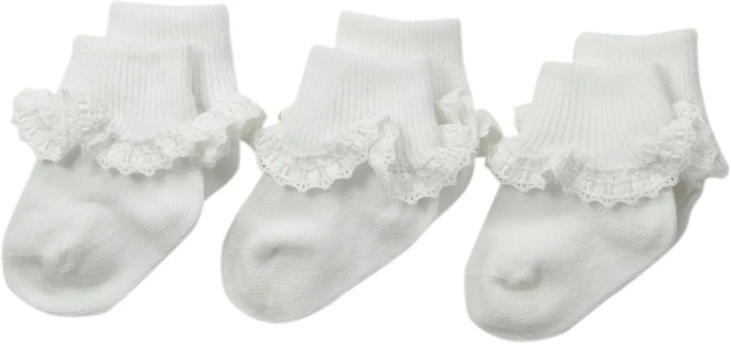 Jefferies Socks Baby-Girls Infant Cluny and Satin Lace Socks 3 Pair Pack