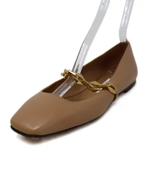 Jimmy Choo Tan Leather & Gold Chain Flats sz 9