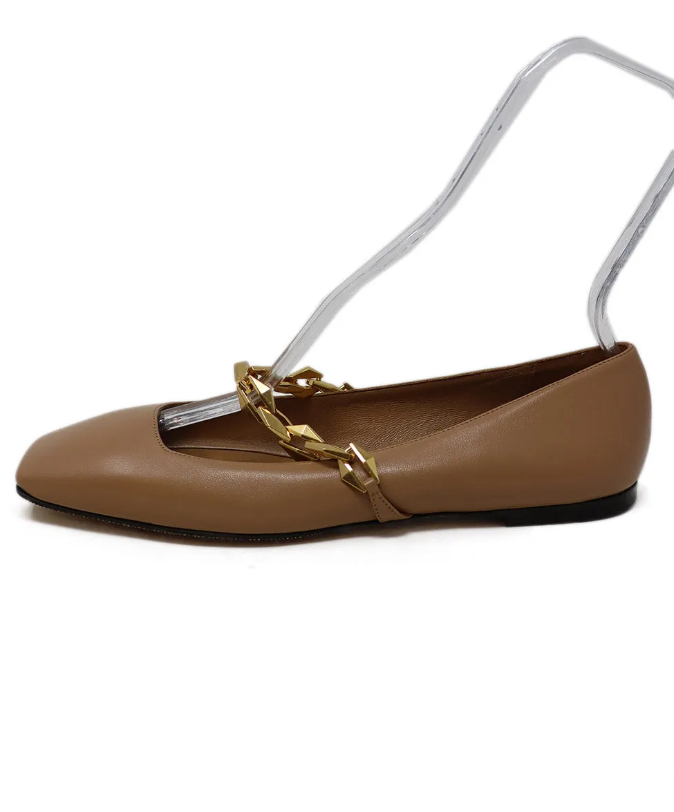 Jimmy Choo Tan Leather & Gold Chain Flats sz 9