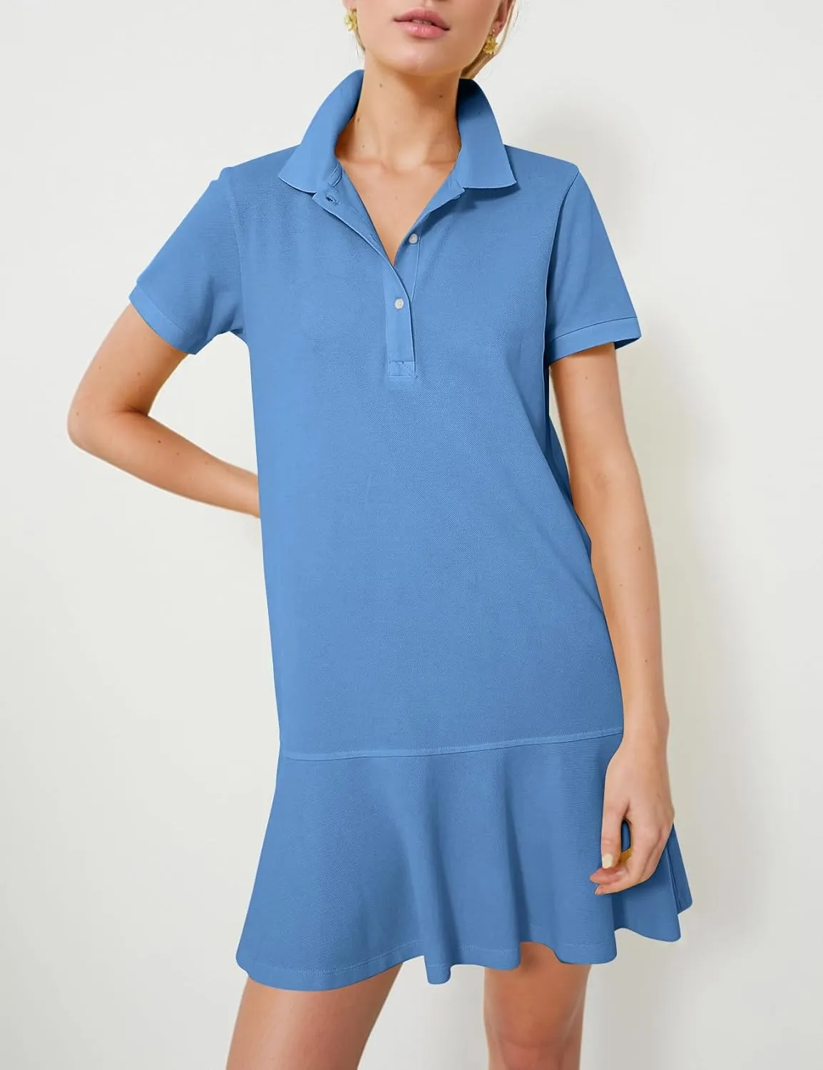 Kissonic Women's Polo Dress Short Sleeve V Neck Ruffle Hem Casual Summer Golf Tennis Mini Shirt Dresses