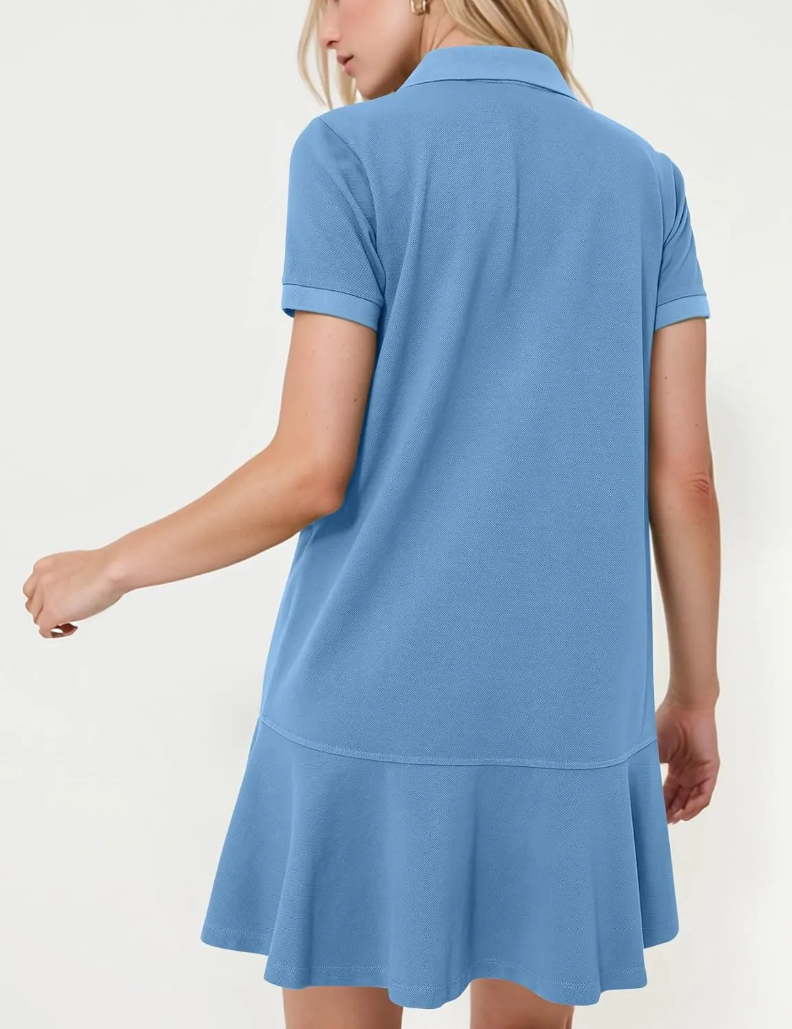 Kissonic Women's Polo Dress Short Sleeve V Neck Ruffle Hem Casual Summer Golf Tennis Mini Shirt Dresses