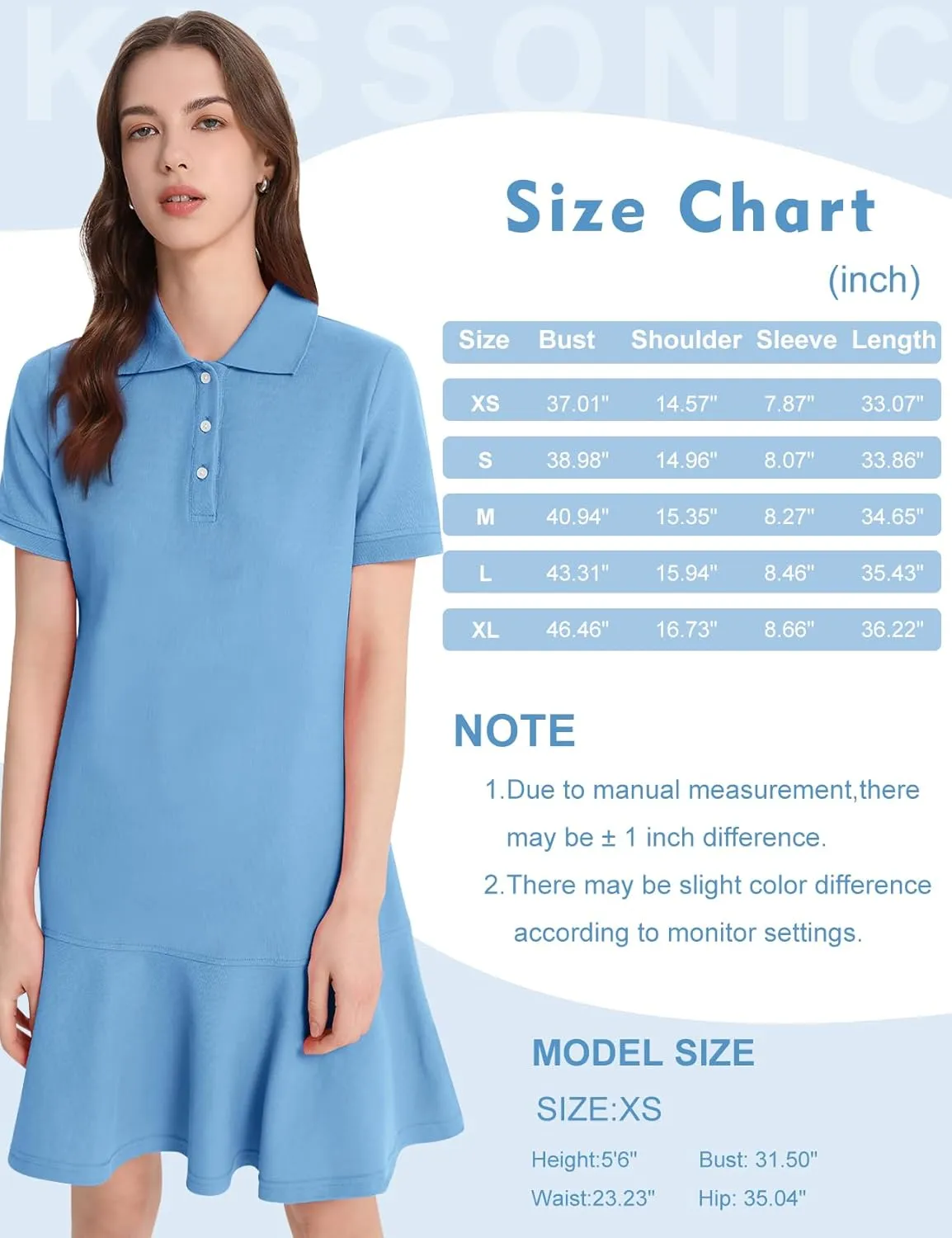 Kissonic Women's Polo Dress Short Sleeve V Neck Ruffle Hem Casual Summer Golf Tennis Mini Shirt Dresses