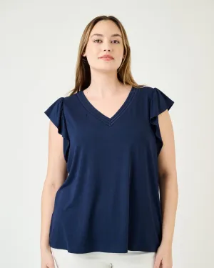 Kyra Ruffle Sleeve V-Neck Top | INDIGO