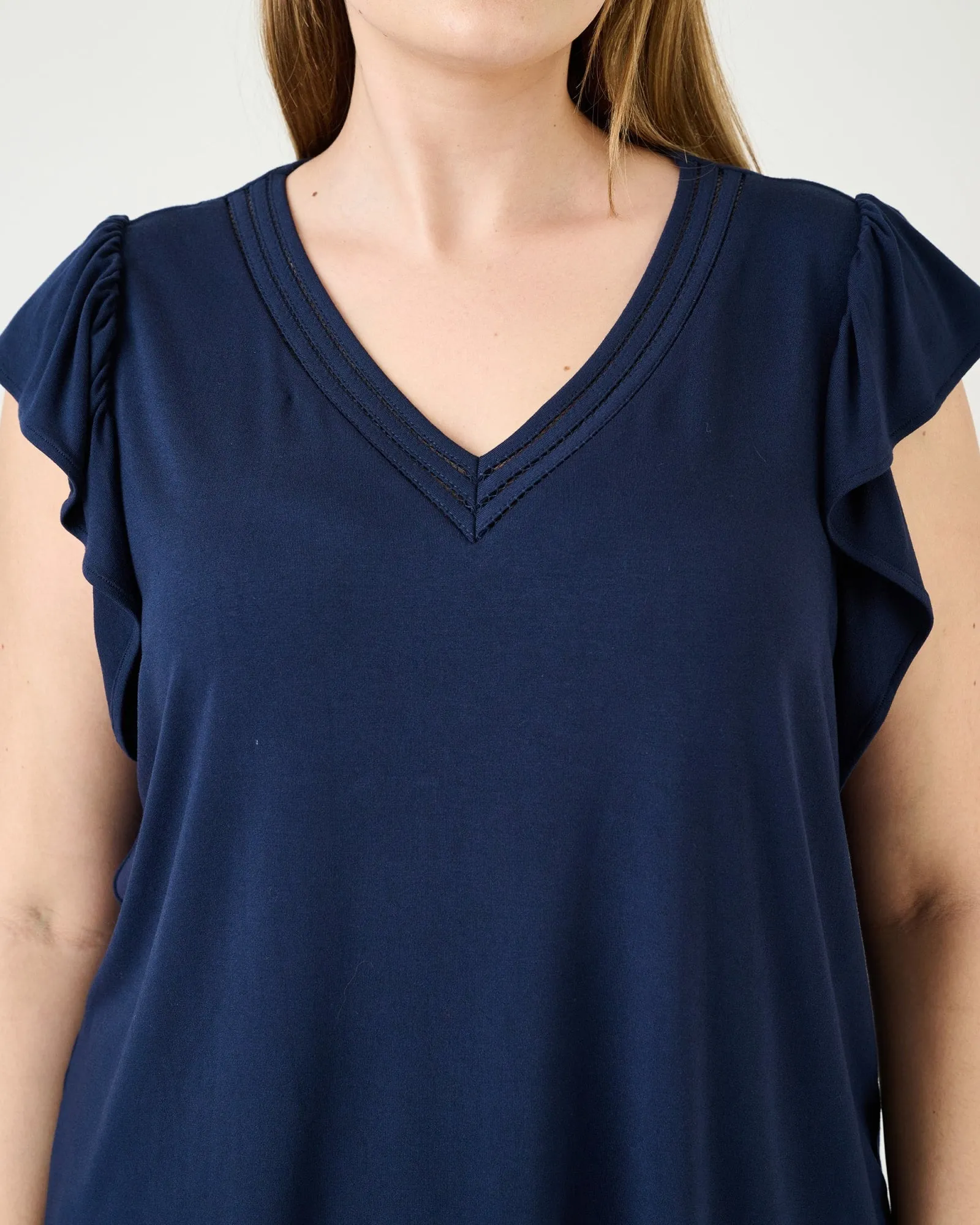 Kyra Ruffle Sleeve V-Neck Top | INDIGO