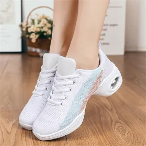 Ladies Jazz Shoes Lace Up Mesh Sneakers - Breathable Cushion Ladies Split Sole Sports Walking Dance Shoes Thick Sole (6,B)