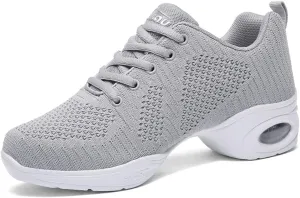 Ladies Jazz Shoes Lace Up Mesh Sneakers - Breathable Cushion Ladies Split Sole Sports Walking Dance Shoes Thick Sole (6,E)