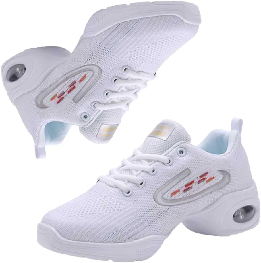 Ladies Jazz Shoes Lace Up Mesh Sneakers - Breathable Cushion Ladies Split Sole Sports Walking Dance Shoes Thick Sole (6,F)