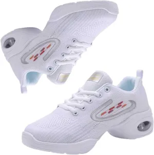Ladies Jazz Shoes Lace Up Mesh Sneakers - Breathable Cushion Ladies Split Sole Sports Walking Dance Shoes Thick Sole (6,F)