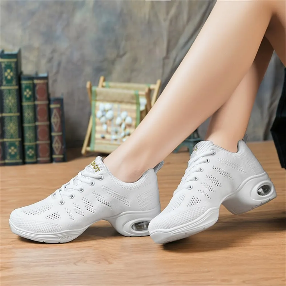 Ladies Jazz Shoes Lace Up Mesh Sneakers - Breathable Cushion Ladies Split Sole Sports Walking Dance Shoes Thick Sole (6,L)