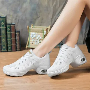 Ladies Jazz Shoes Lace Up Mesh Sneakers - Breathable Cushion Ladies Split Sole Sports Walking Dance Shoes Thick Sole (6,L)