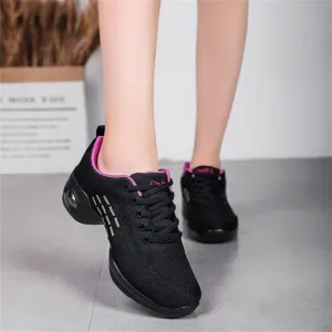 Ladies Jazz Shoes Lace Up Mesh Sneakers - Breathable Cushion Ladies Split Sole Sports Walking Dance Shoes Thick Sole (8,C)