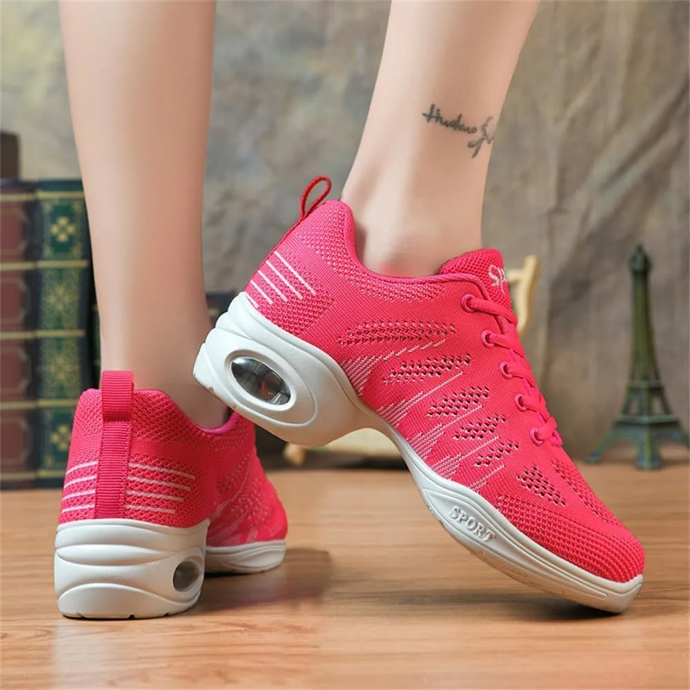 Ladies Jazz Shoes Lace Up Mesh Sneakers - Breathable Cushion Ladies Split Sole Sports Walking Dance Shoes Thick Sole
