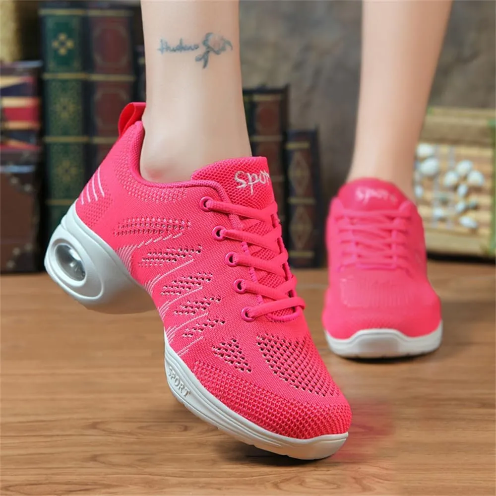Ladies Jazz Shoes Lace Up Mesh Sneakers - Breathable Cushion Ladies Split Sole Sports Walking Dance Shoes Thick Sole