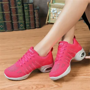 Ladies Jazz Shoes Lace Up Mesh Sneakers - Breathable Cushion Ladies Split Sole Sports Walking Dance Shoes Thick Sole