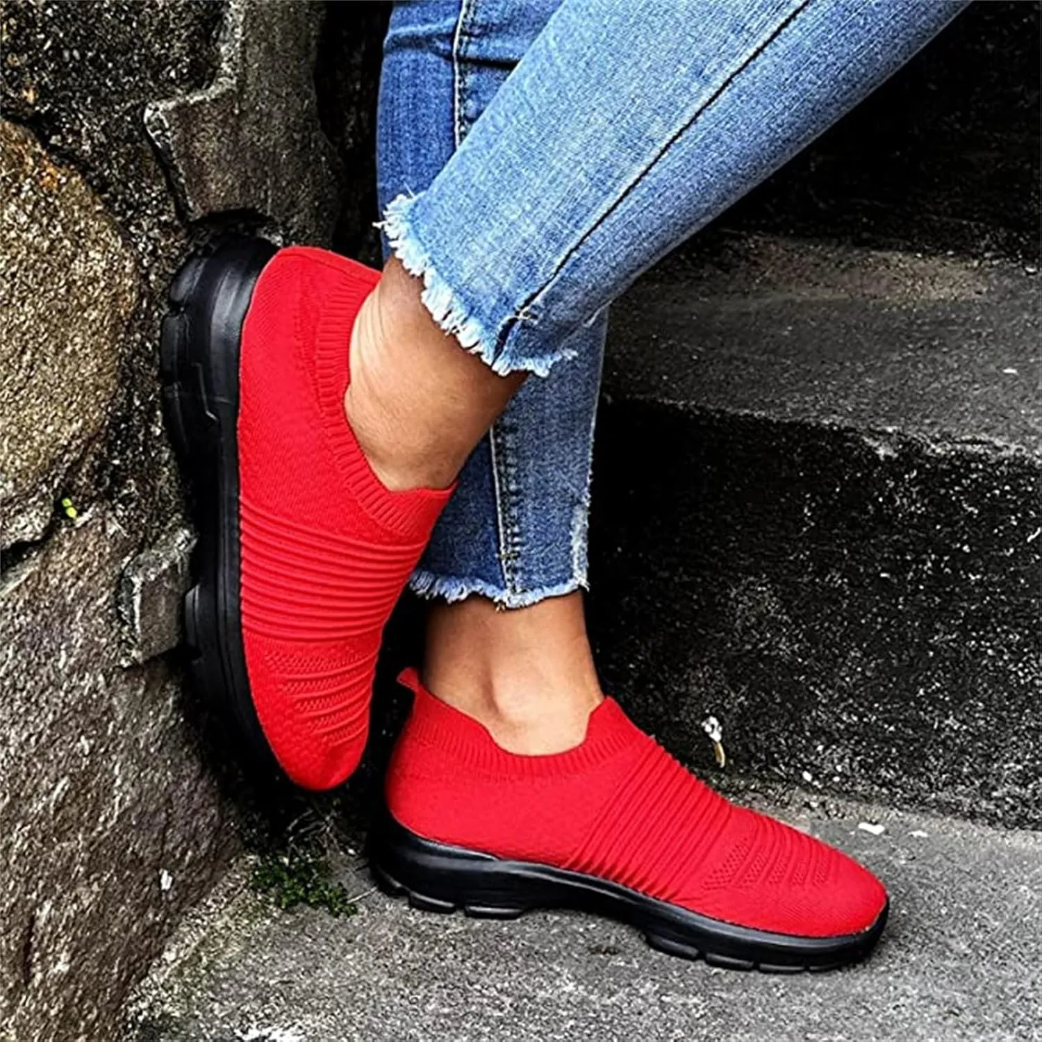 Ladmiple Walking Shoes Women Arch Support Slip On Sock Sneakers Lady Girls Mesh Loafers Fashion Casual Running Tennis Shoes