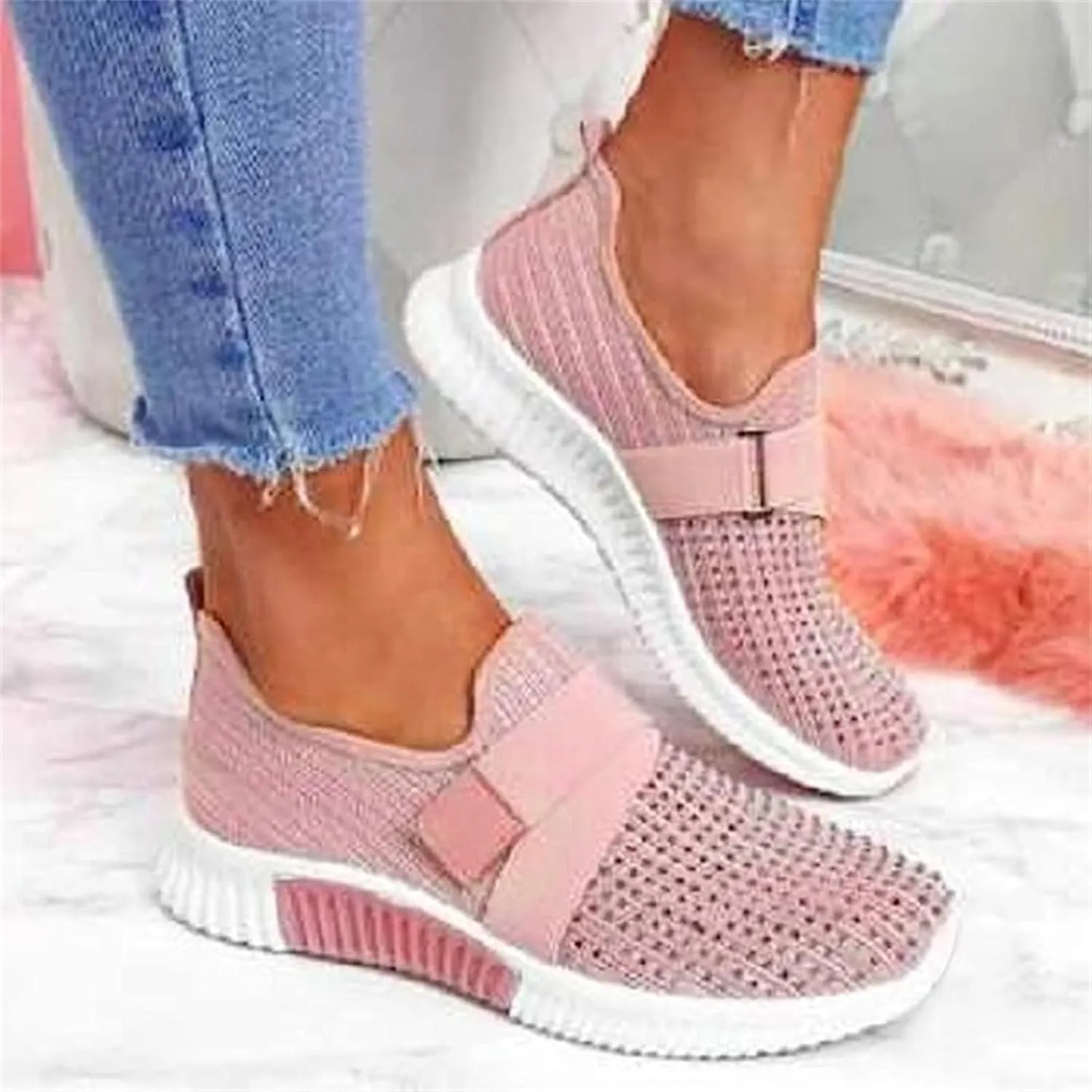 Ladmiple Walking Shoes Women Comfort Slip On Sneakers Arch Support Non Slip Casual Tennis Workout Gym Running Shoes