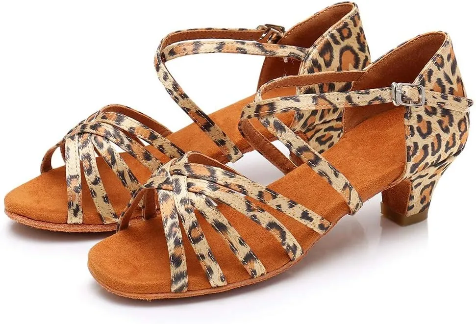Latin Dance Shoes for Woman Glitter Party Shoes Ballroom Dancing Shoe Professional Practice Sandals Low Block Heels