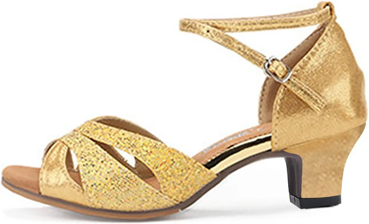 Latin Dance Shoes for Women Low Heel Dress Sandals Summer Glitter Heels Open Toe Low Block Heels Dancing Shoes