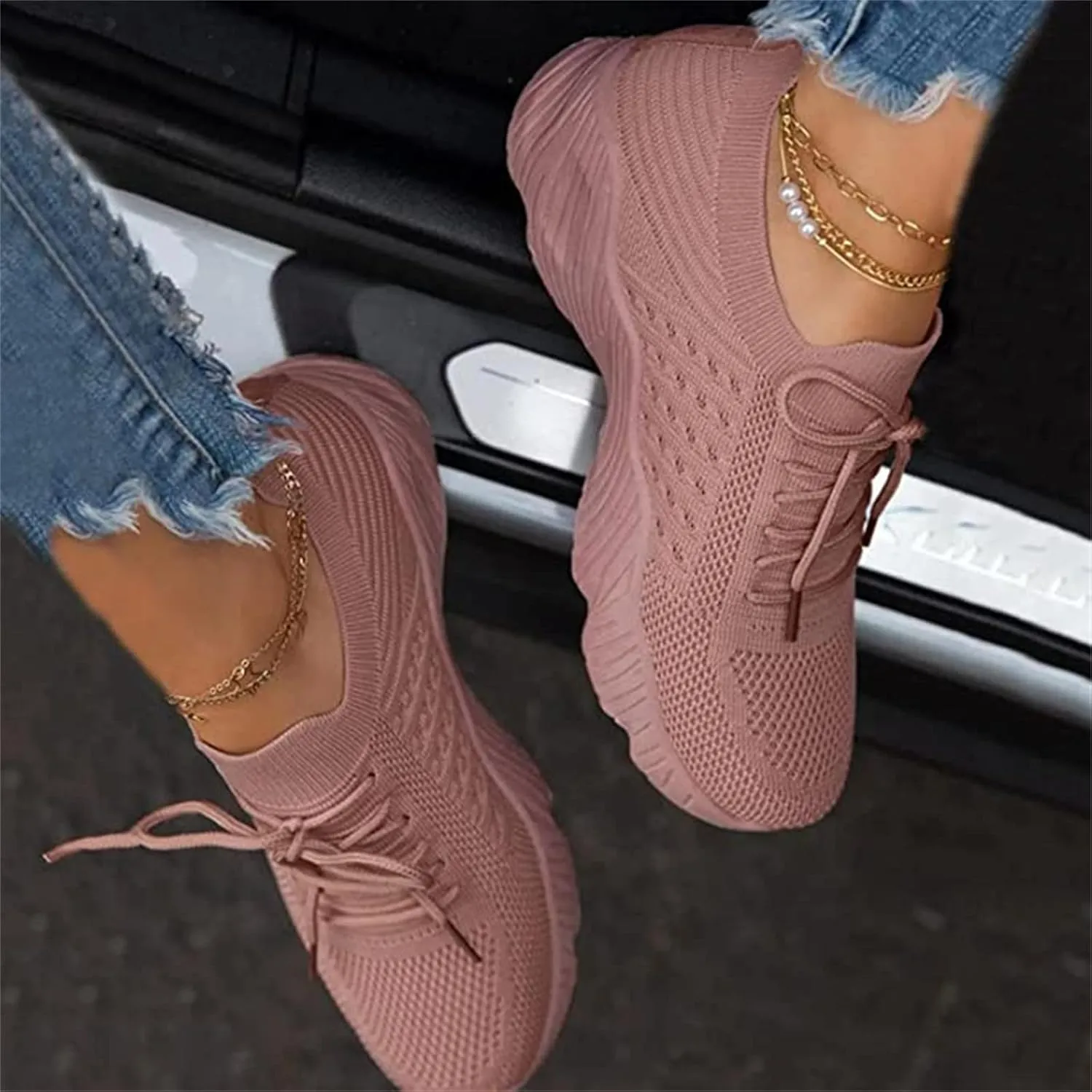Lausiuoe Running Shoes For Women Arch Support Slip-on Walking Shoes Slip Resistant Breathable Workout Fashion Sneakers