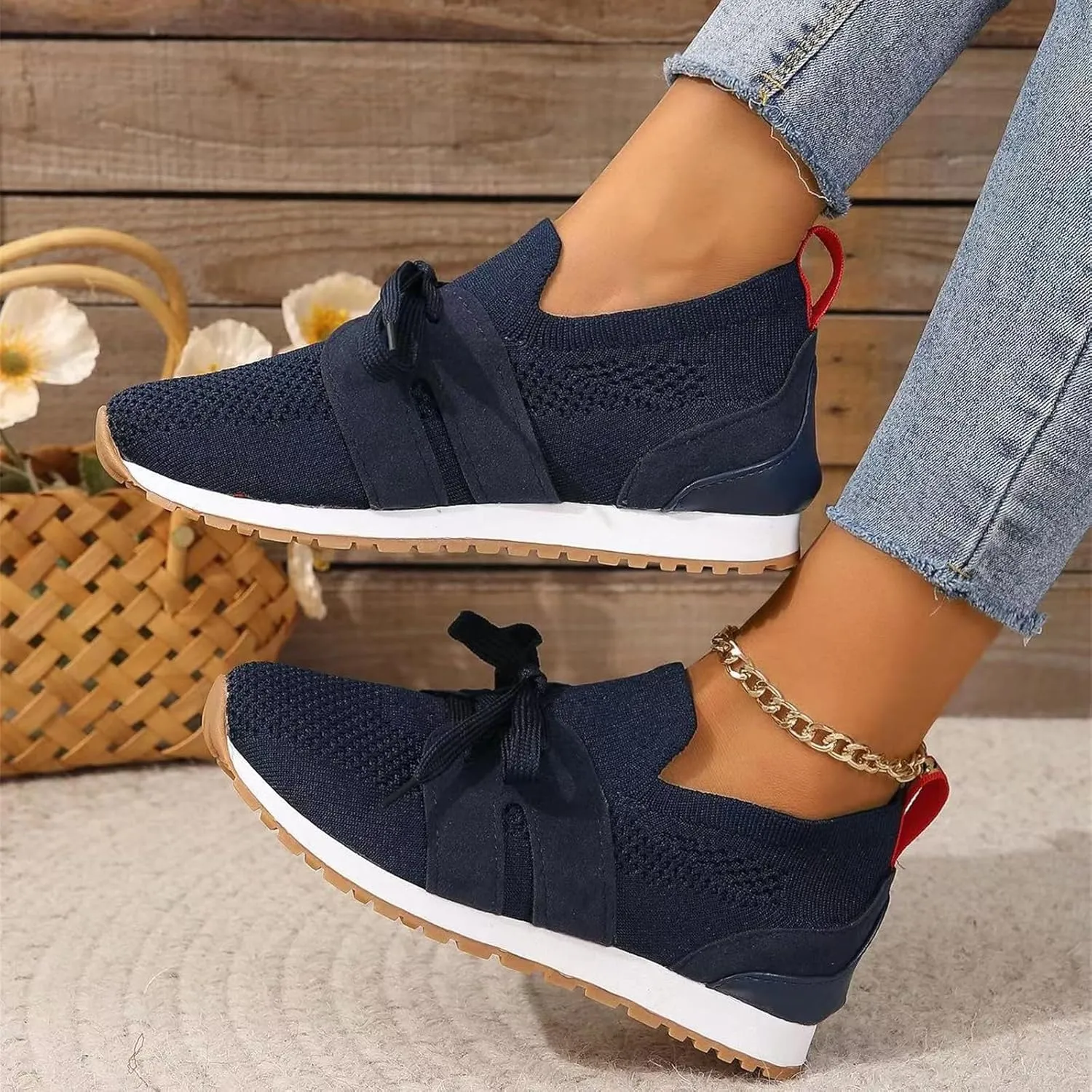 Lausiuoe Slip On Sneakers Women Arch Support Running Shoes Lightweight Tennis Gym Workout Shoes Breathable Walking Sneakers