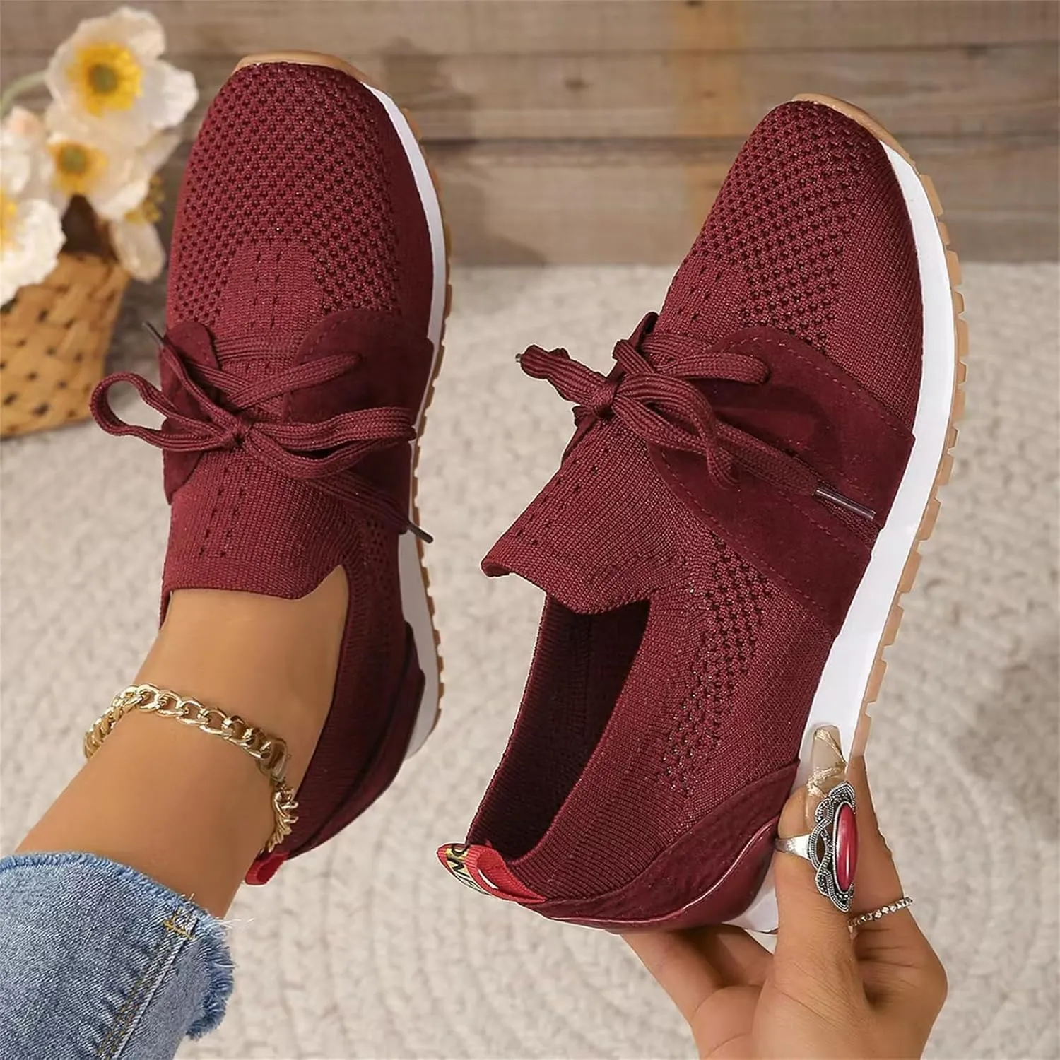 Lausiuoe Slip On Sneakers Women Arch Support Walking Running Shoes Breathable Mesh Workout Tennis Shoes Gym Fashion Sneakers
