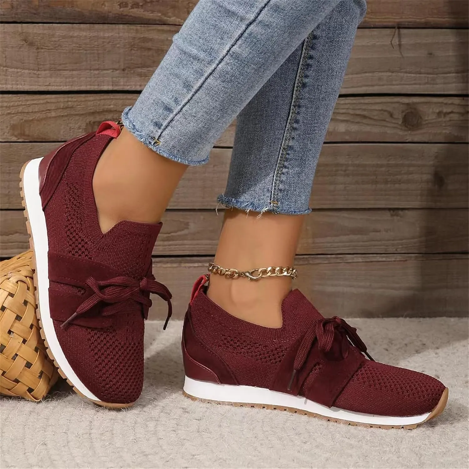 Lausiuoe Slip On Sneakers Women Arch Support Walking Running Shoes Breathable Mesh Workout Tennis Shoes Gym Fashion Sneakers