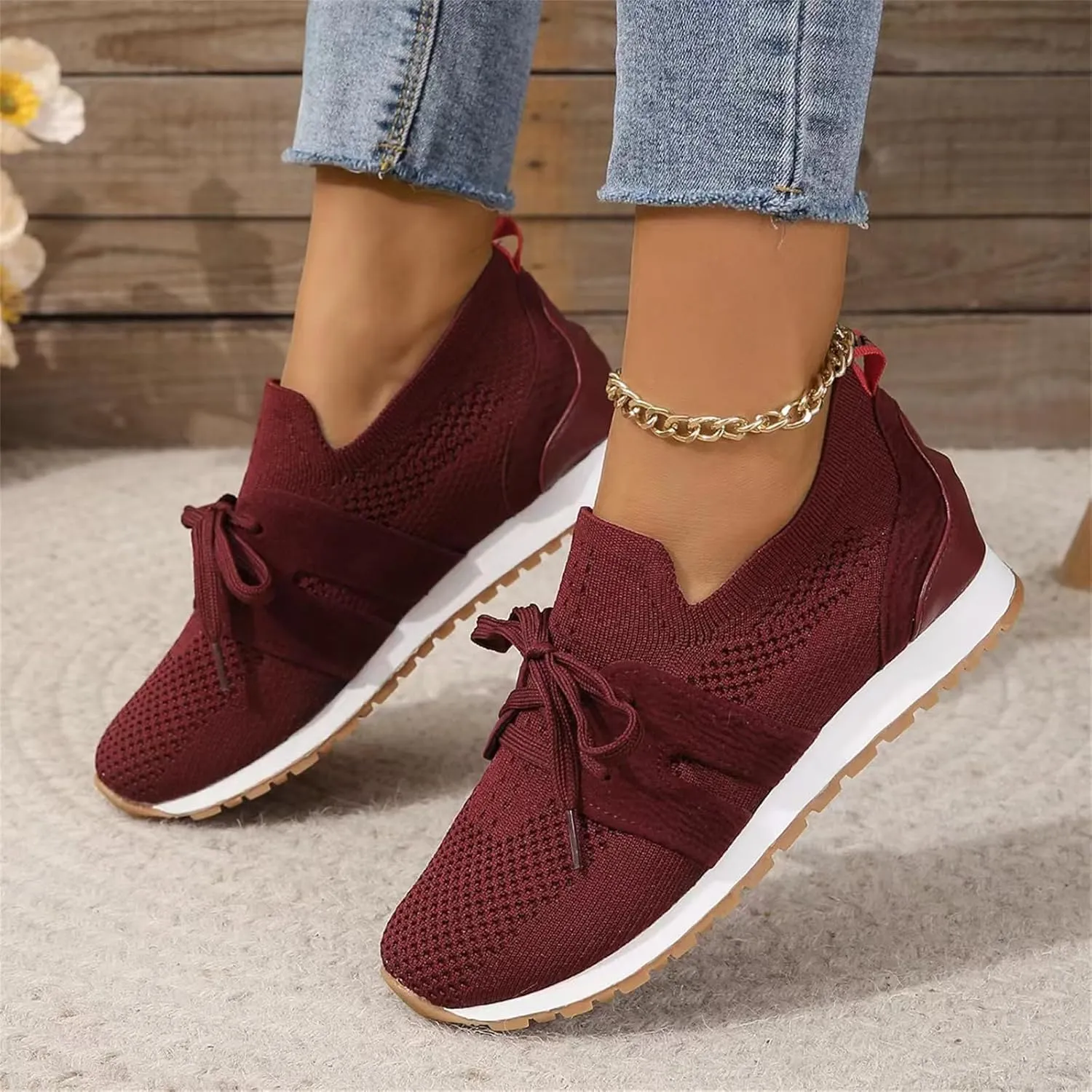 Lausiuoe Slip On Sneakers Women Arch Support Walking Running Shoes Breathable Mesh Workout Tennis Shoes Gym Fashion Sneakers