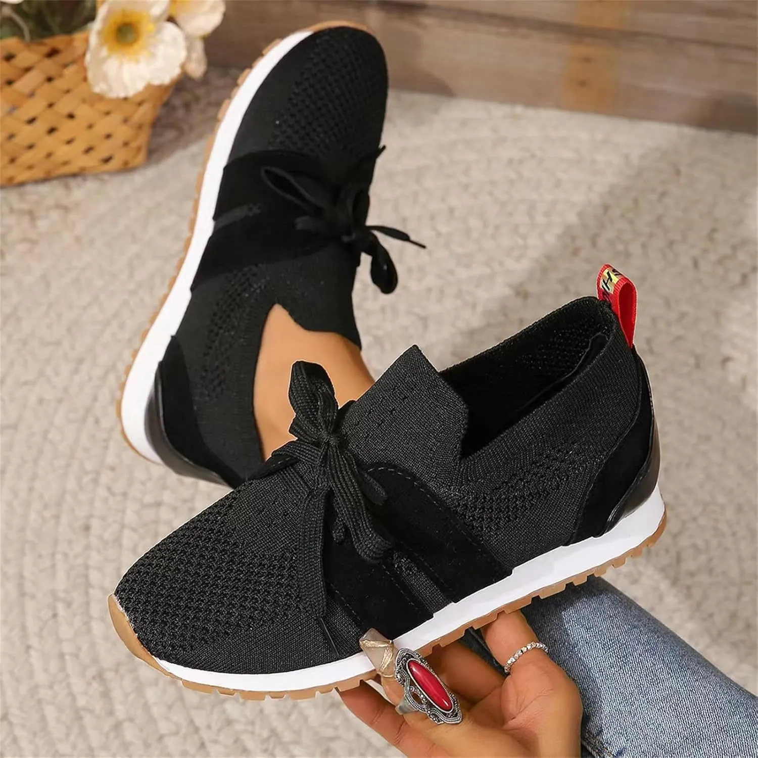 Lausiuoe Slip On Sneakers Women Arch Support Walking Shoes Breathable Upper Gym Workout Nurse Restaurant Fashion Sneake