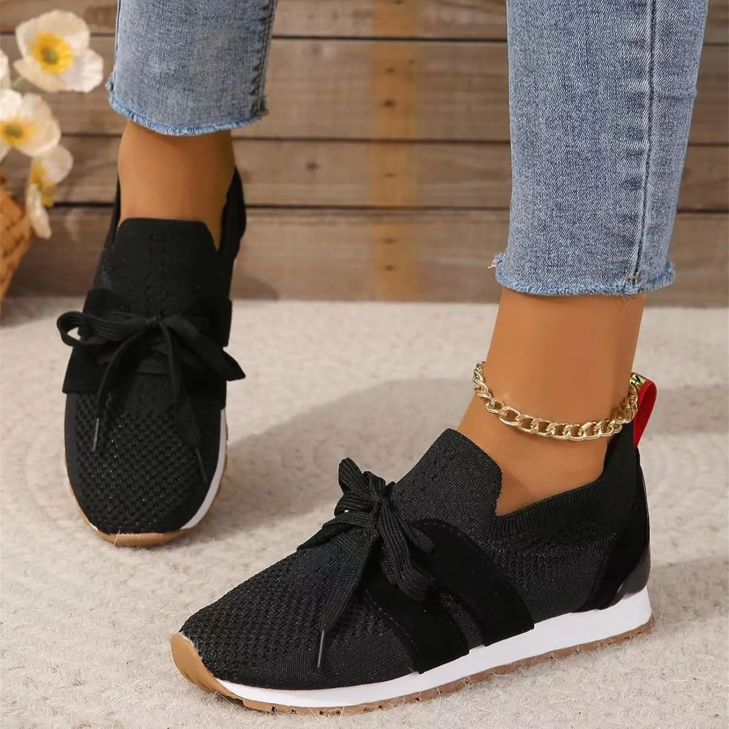 Lausiuoe Slip On Sneakers Women Arch Support Walking Shoes Breathable Upper Gym Workout Nurse Restaurant Fashion Sneake