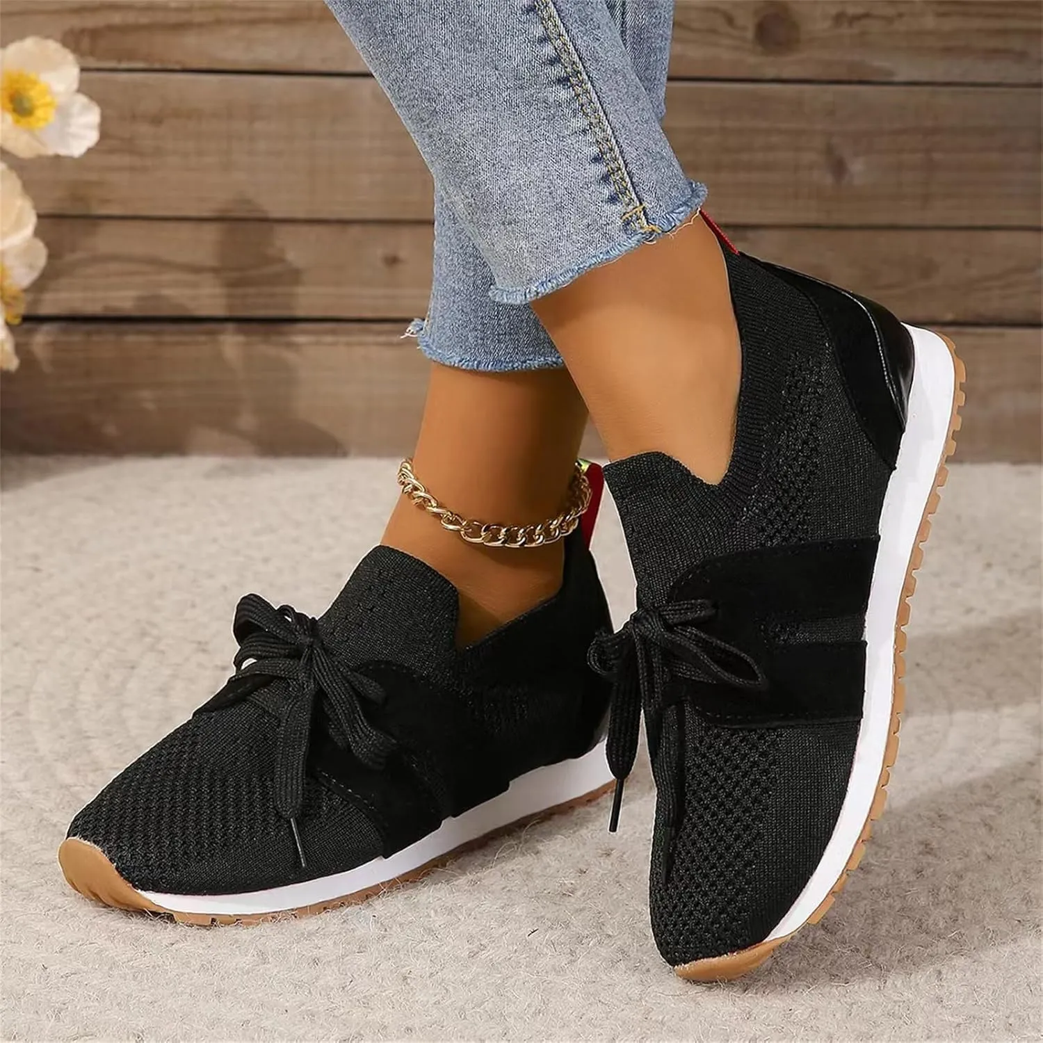 Lausiuoe Slip On Sneakers Women Arch Support Walking Shoes Breathable Upper Gym Workout Nurse Restaurant Fashion Sneake