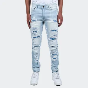 Men's TWO MILL TWENTY "Bosworth" Script Embroidered Denim Jeans Light Wash