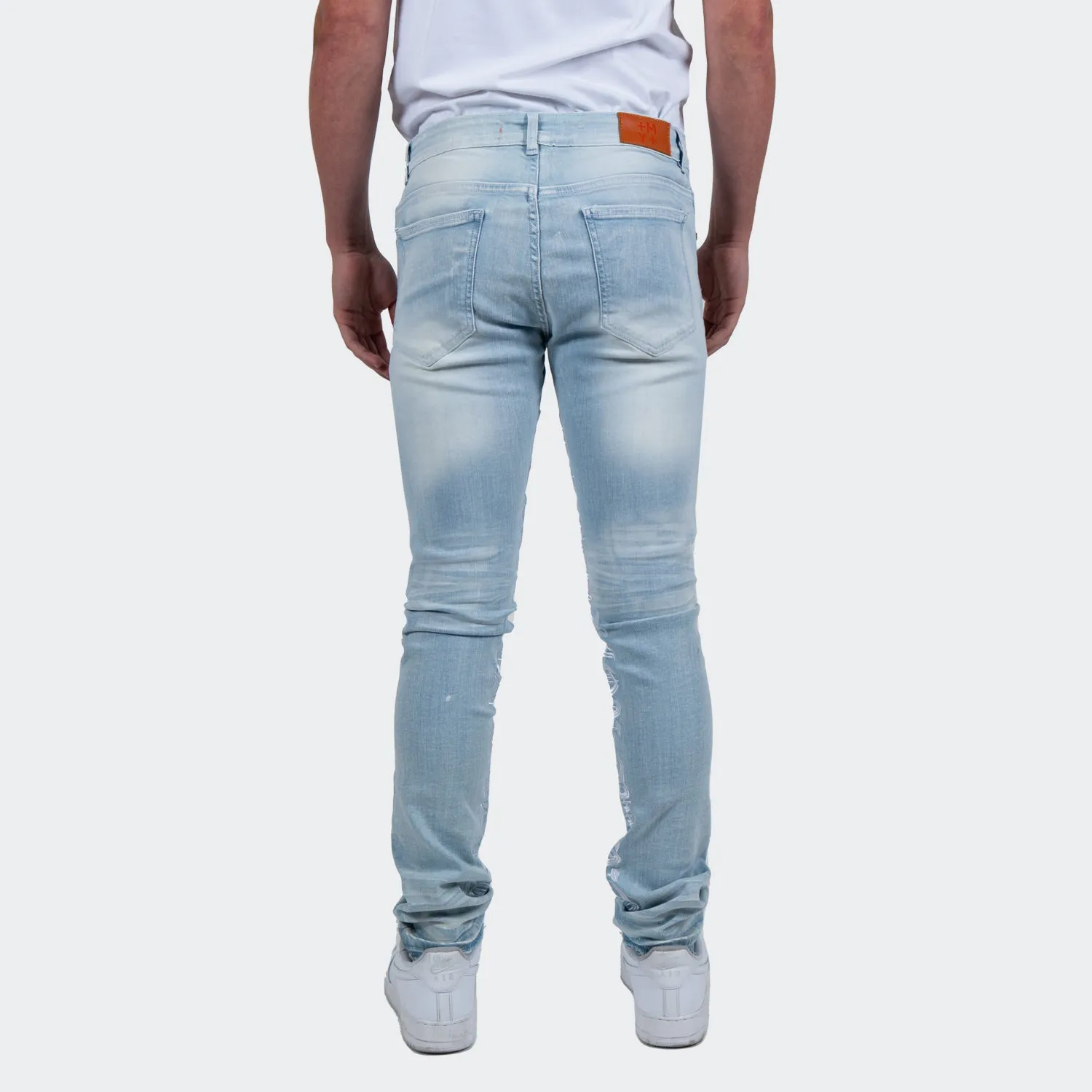 Men's TWO MILL TWENTY "Bosworth" Script Embroidered Denim Jeans Light Wash