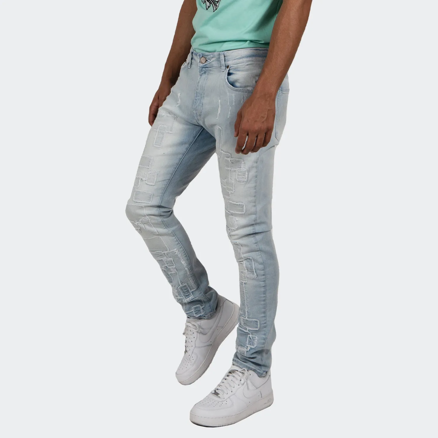 Men's TWO MILL TWENTY "Humboldt" Slim Fit Stitched Denim Jeans Light Wash